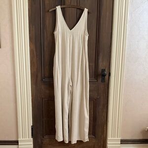 By Together Cream V-Neck Sleeveless Wide-Leg Jumpsuit